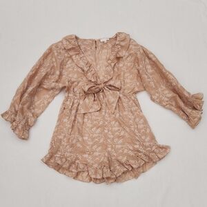 Rosevelvet Womens Embroidered Boho Ruffle Romper Sz L